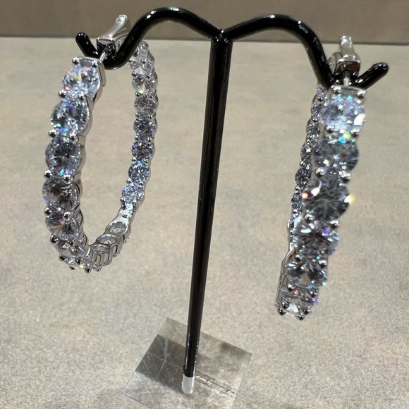 40mm Inside/Outside 925 SS Hoop Diamond Earrings High-Quality CZ - Picture 6 of 11